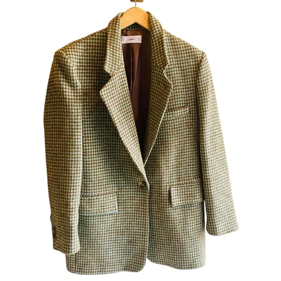 Mango Blazer Houndstooth Oversized Green - Picture 4 of 9